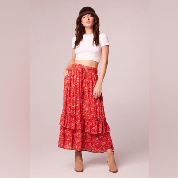 NWT Band Of The Free NINETTE CRIMSON FLORAL MAXI SKIRT Bohemian Waist Tassels - Picture 2 of 5
